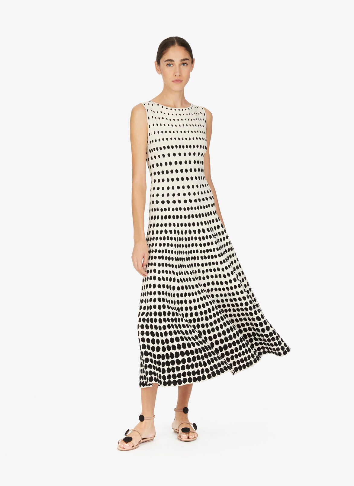 Flared Mesh Midi Dress ALAÏA WHITE/BLACK FLARED MESH MIDI DRESS